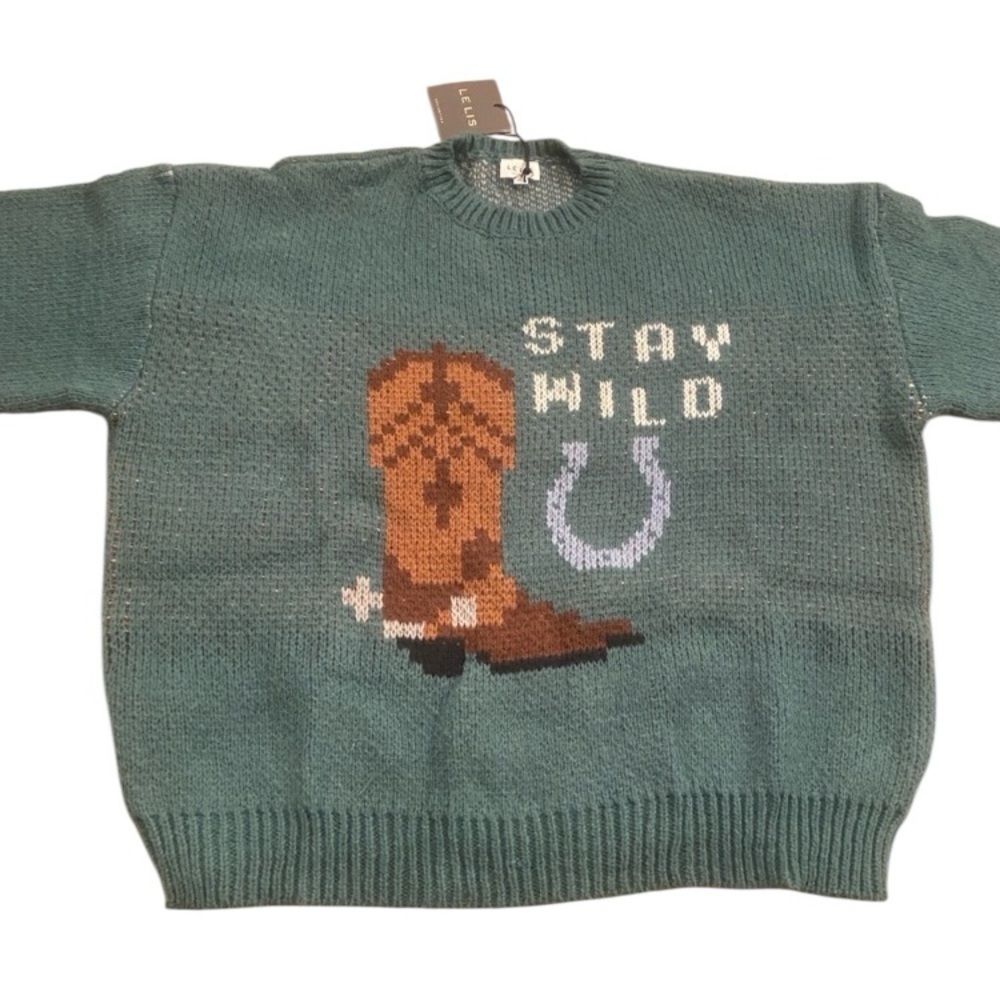 Women’s Cowboy Boot Western Novelty Sweater ‘Stay Wild’ New Size L, XL